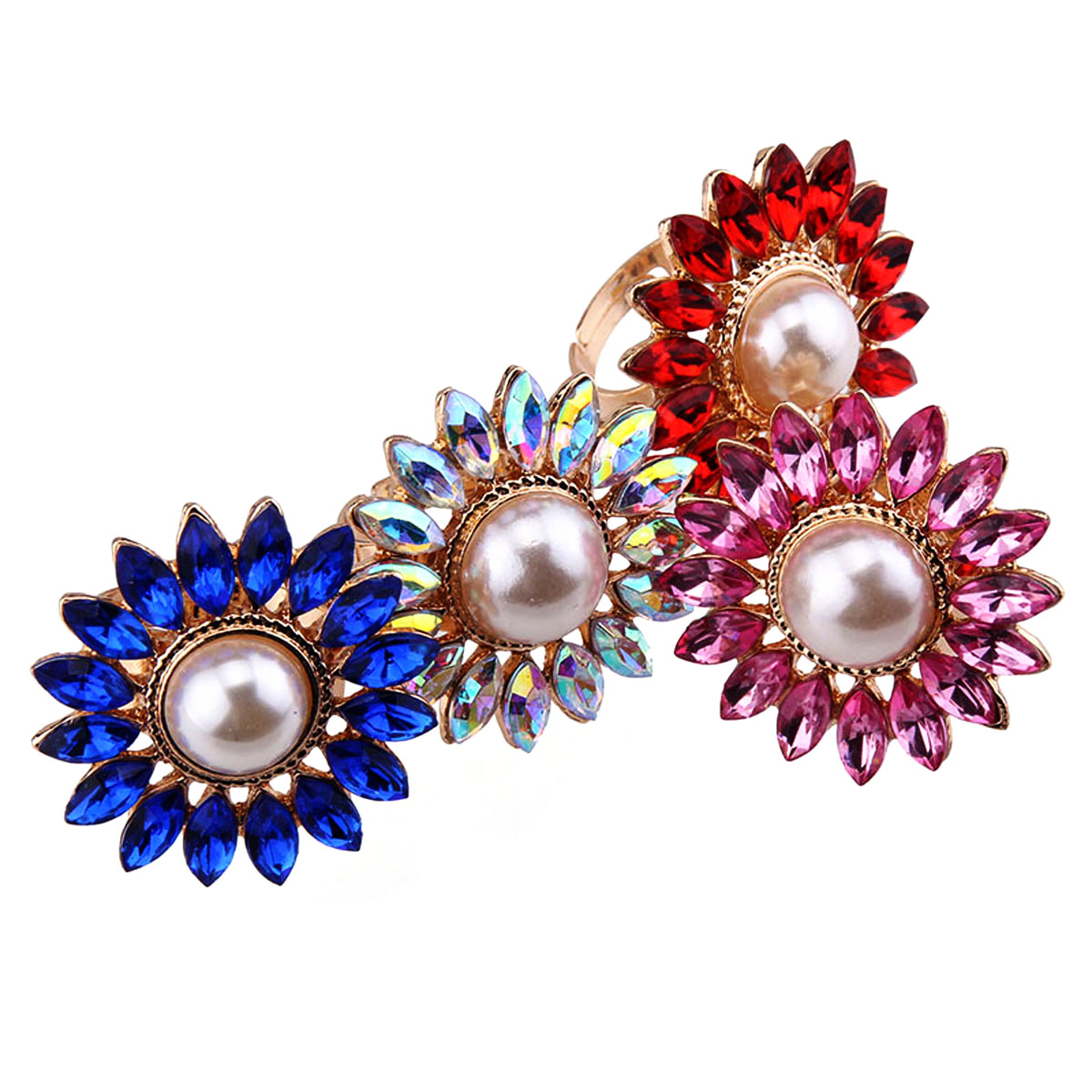NEW Women Sun Flower Sky Sunflower Pearl Alloy Diamond Engagement Party Ring