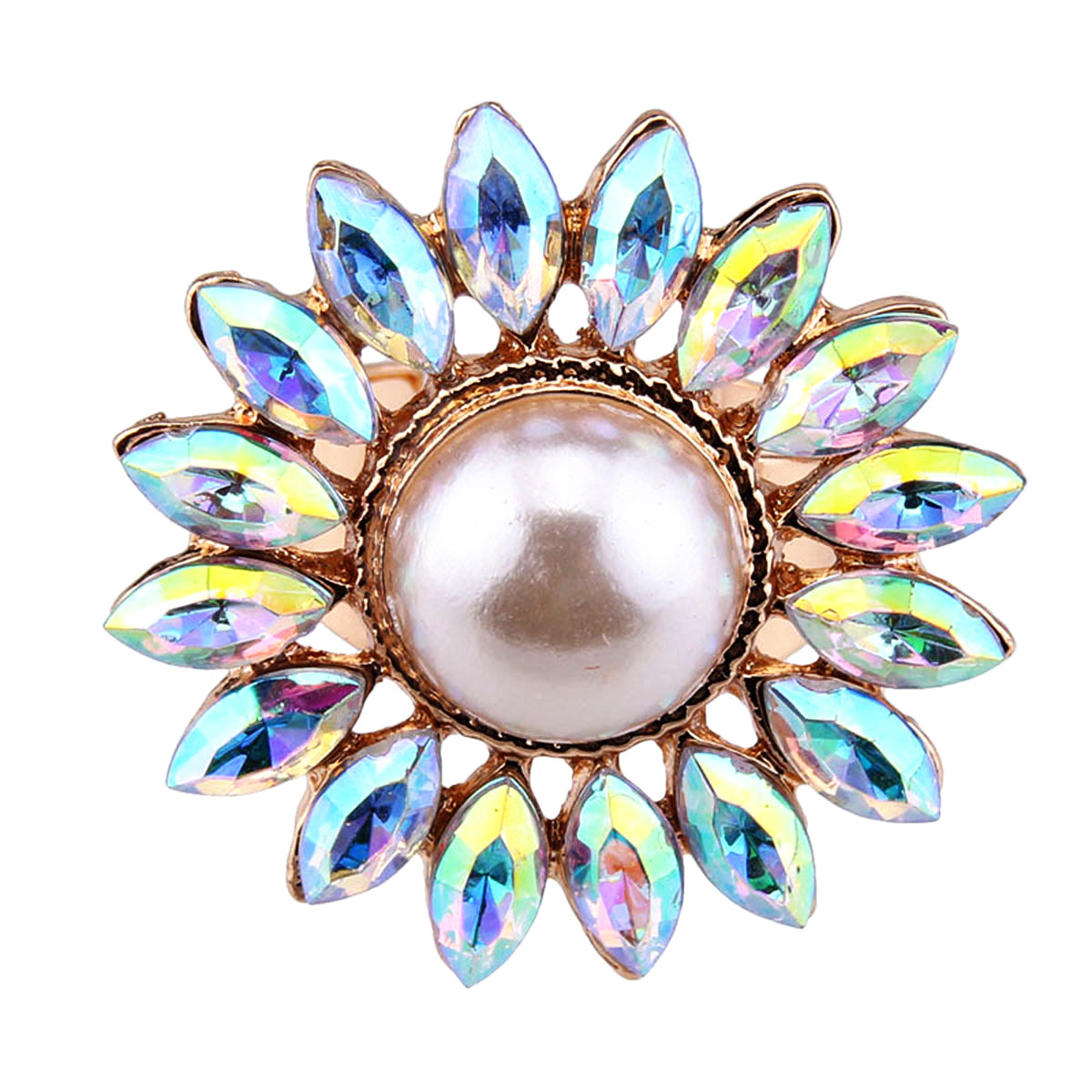 NEW Women Sun Flower Sky Sunflower Pearl Alloy Diamond Engagement Party Ring