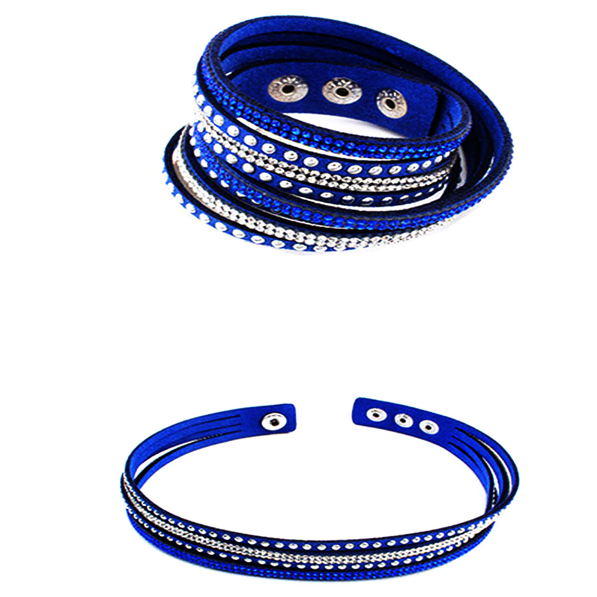 Women Leather Wrap Wristband Crystal Rhinestone Cuff Punk Bracelet Bangle