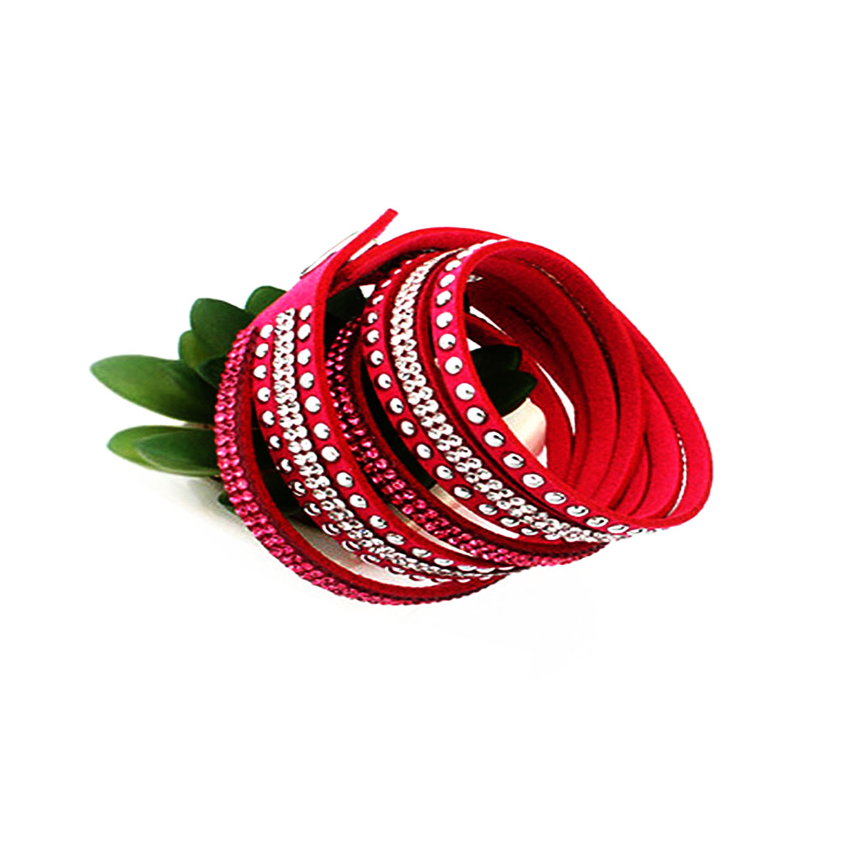 Women Leather Wrap Wristband Crystal Rhinestone Cuff Punk Bracelet Bangle