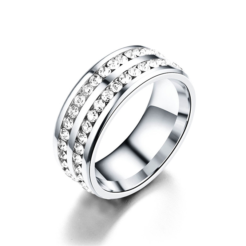 2 Rows Crystal Engagement Rings Four Colors Costume Wedding Rings for Women