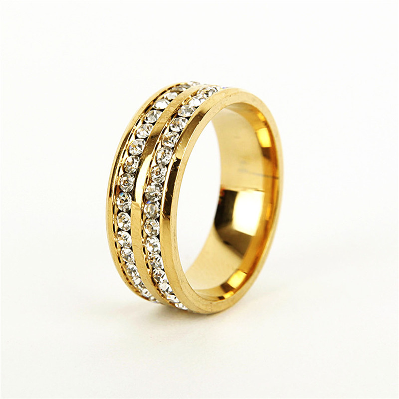 2 Rows Crystal Engagement Rings Four Colors Costume Wedding Rings for Women