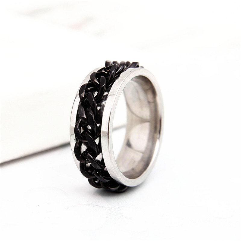 New High-end Boutique Stainless Steel Chain Punk Rock Style Rotatable Ring 3 Colors for Man