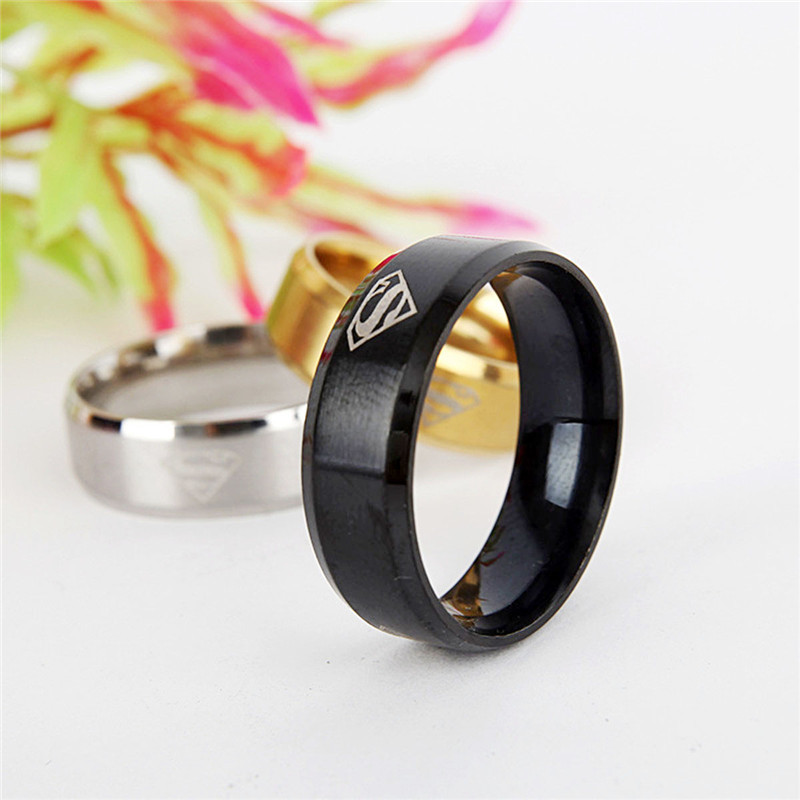 8mm Fashion Stainless Steel Superman Rings Wedding Rings for Men &amp; Women Jewelry 3 Colors