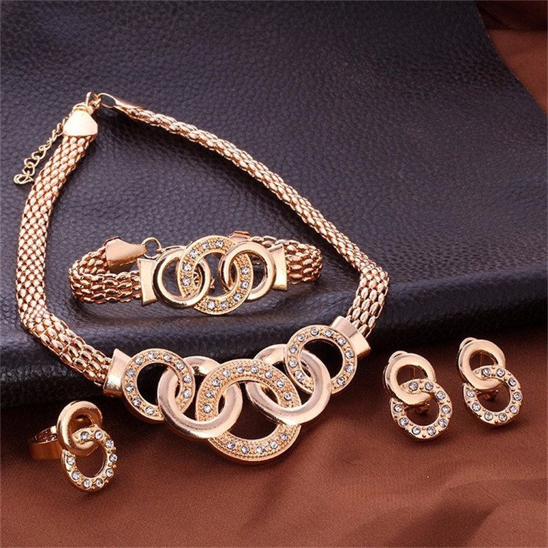 5 piece/Set New alloy Necklace Pendant Earring Studs Bracelet Wedding Rings Women Men Jewellery
