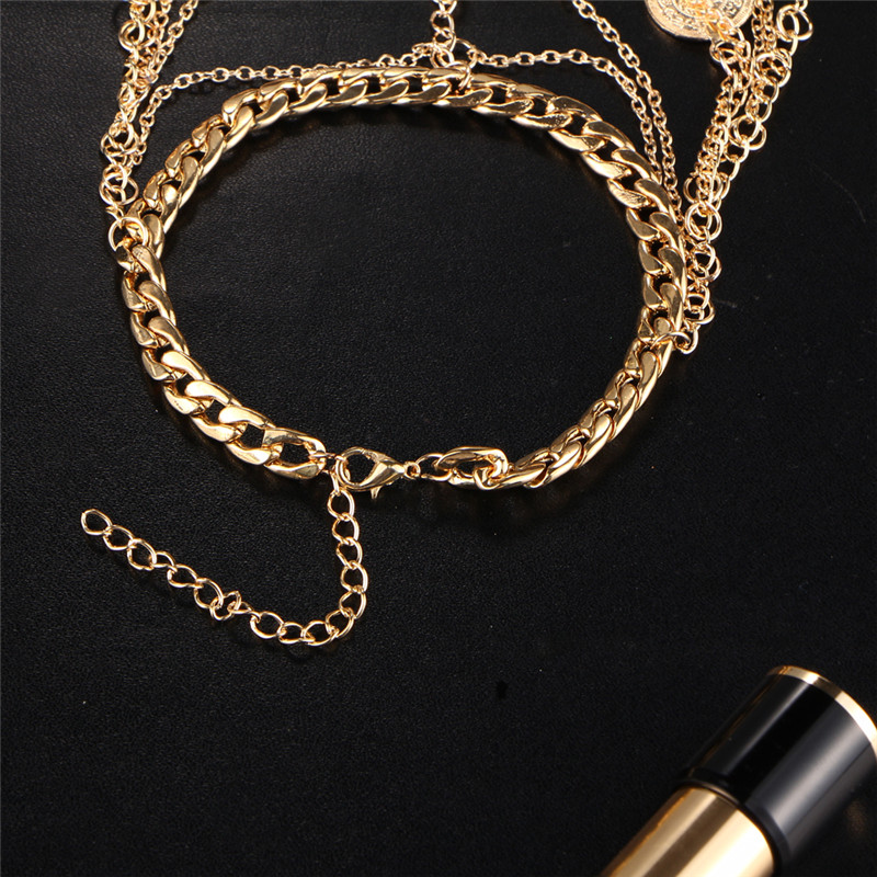 Fashion Bohemian Vintage Ethnic Multilayer Chain Tassels Anklets Coin Anklets for Women