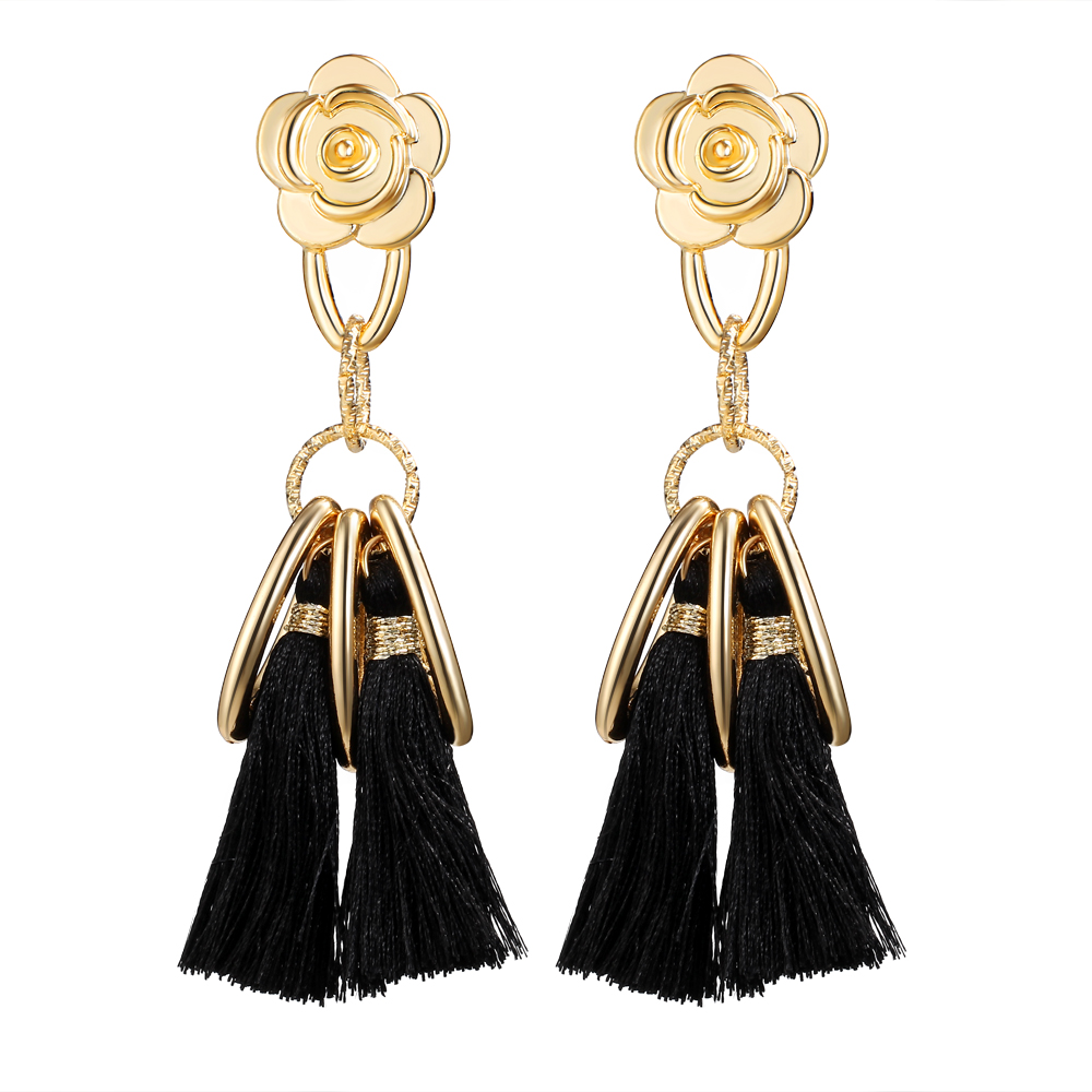 Long Tassel Earrings for Women Gold Retro Flower Dangle Drop Earring Fashion Jewelry