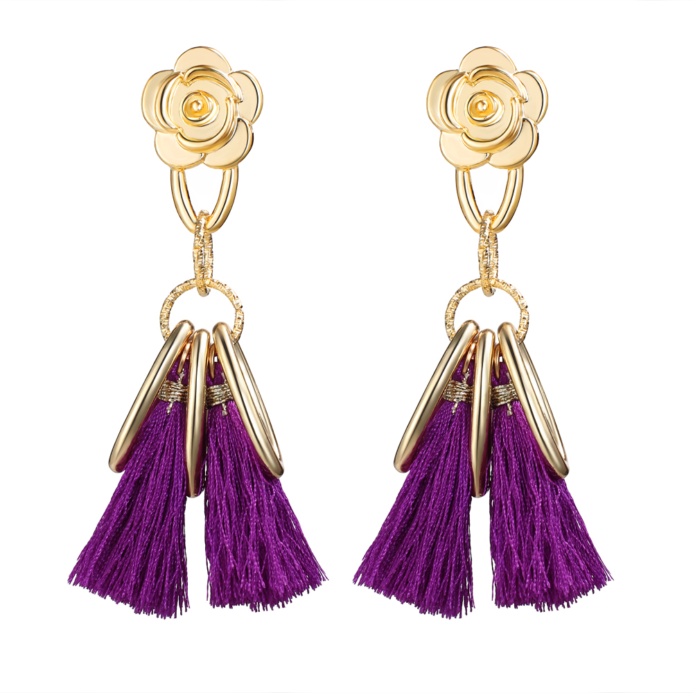 Long Tassel Earrings for Women Gold Retro Flower Dangle Drop Earring Fashion Jewelry