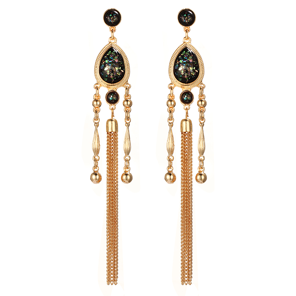 Women Elegant Retro Long Tassels Alloy Earrings Beads pendant Crystal Gemstone Stud Earring Jewelry