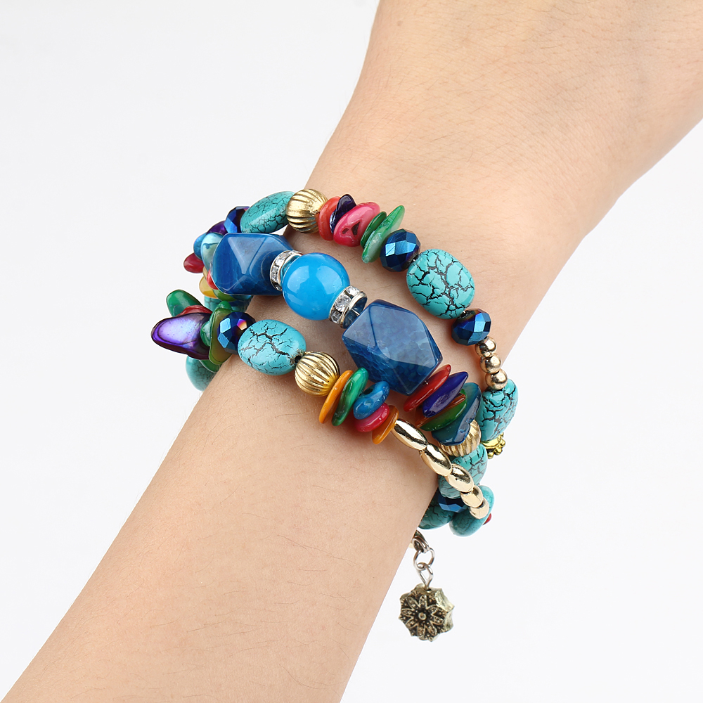 New Fashion Retro Colorful Artificial Gems Female Multilayer Bracelet Summer Dress Jewelry