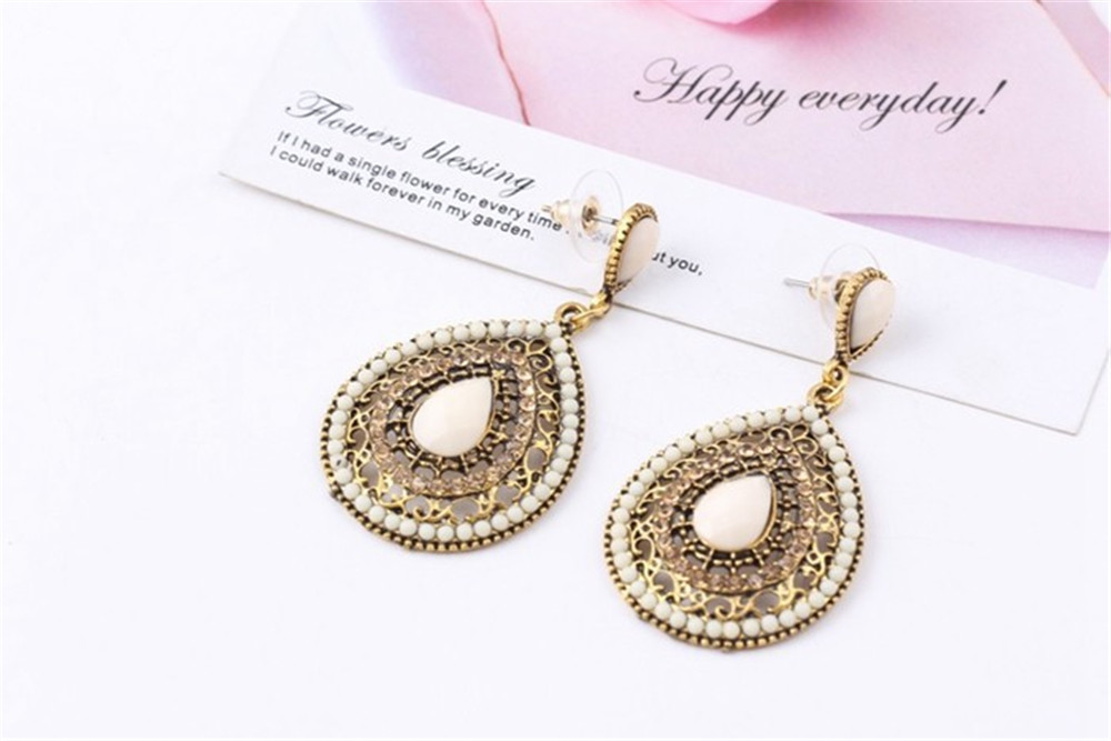New Ethnic Jewelry Alloy Earring Full Rhinestone Large Water Drop Bohemia Dangle Earrings