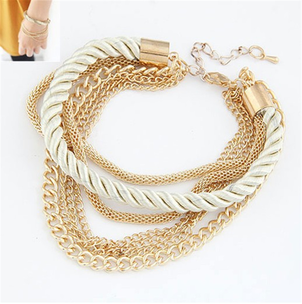 Hot New Style Low key Luxurious Metal Chain Braided Rope Multilayer Bracelet Anklets for Women