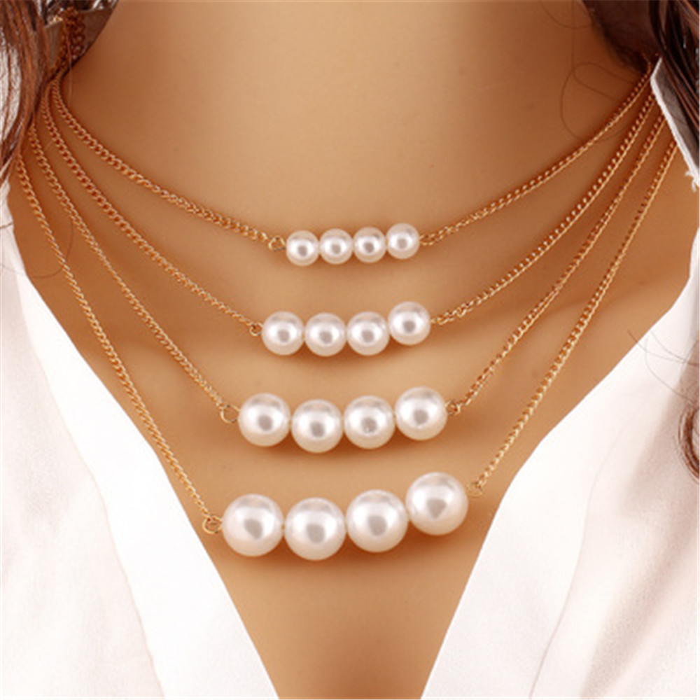 1 Pcs New Multi layer Pearl Jewelry Metal Necklaces Pendant Women &amp; Men Jewellery Gift