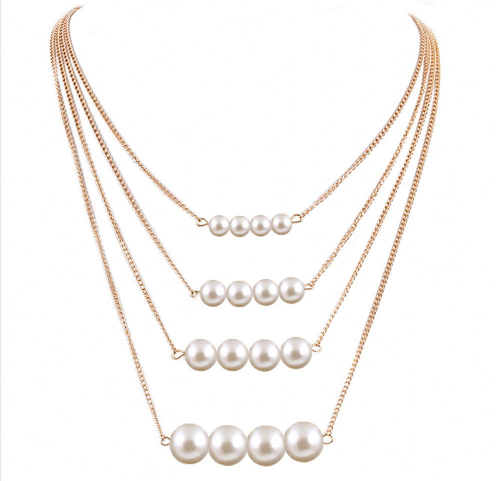 1 Pcs New Multi layer Pearl Jewelry Metal Necklaces Pendant Women &amp; Men Jewellery Gift
