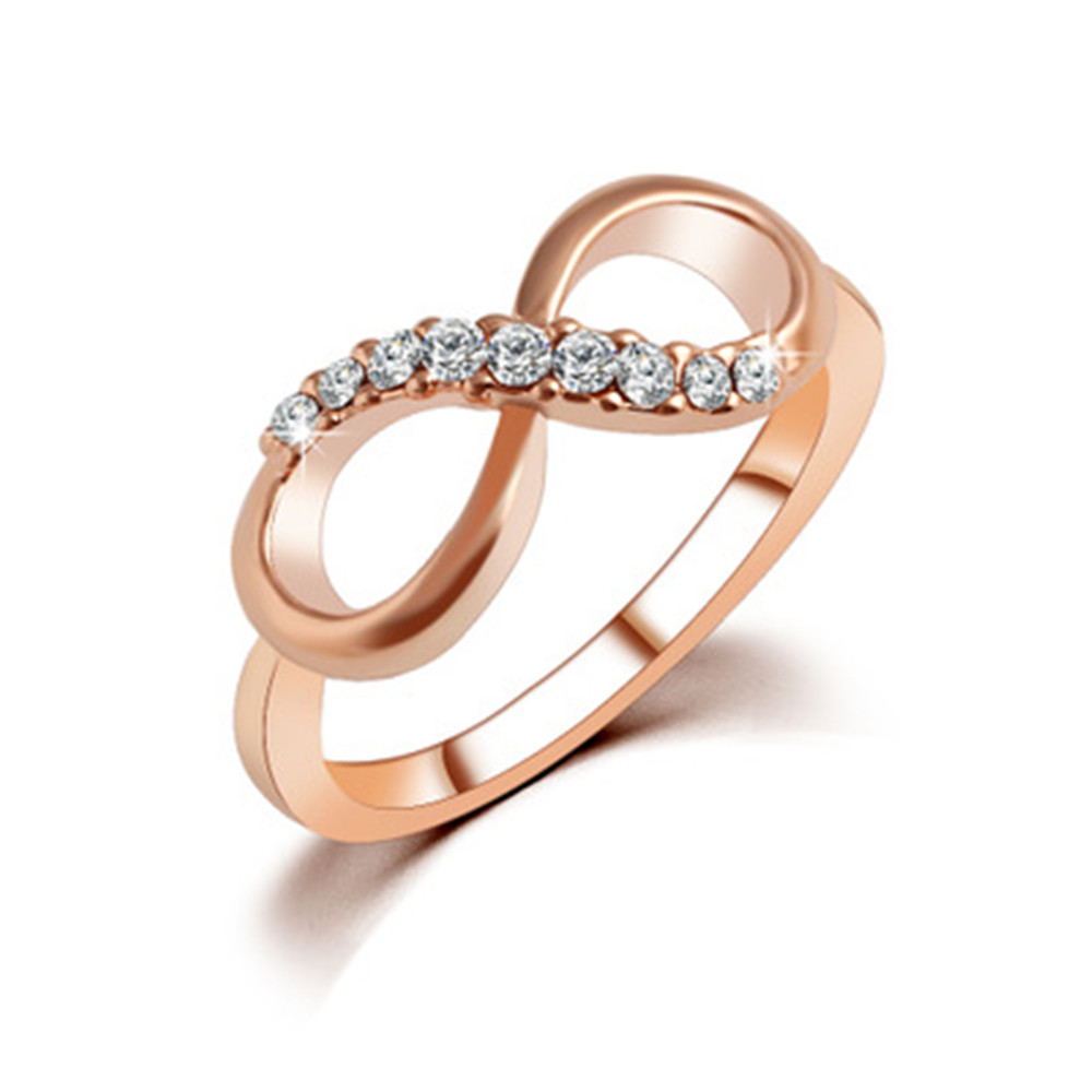 Fashion Cubic Zirconia Crystal Rings Women Statement Rose Gold Infinite Ring Wedding Jewelry