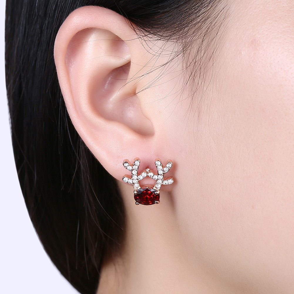 Women Christmas Gift Fashion Cubic Zircon Deer Elk Antlers Stud Earrings Jewelry Accessories