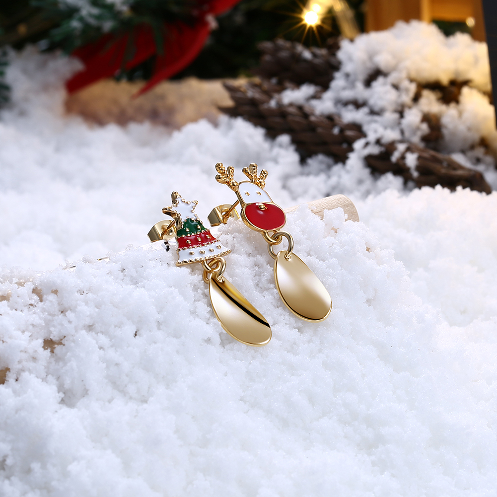 Christmas Tree Reindeer Stud Earrings Jewelry Asymmetrical Earrings for Women Gifts