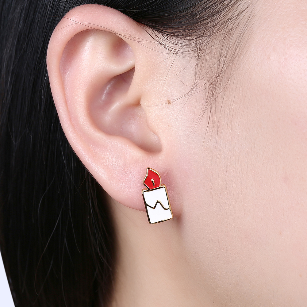 Women Girls Jewelry Charm Drip oil Christmas Tree Christmas Candles Stud Earrings
