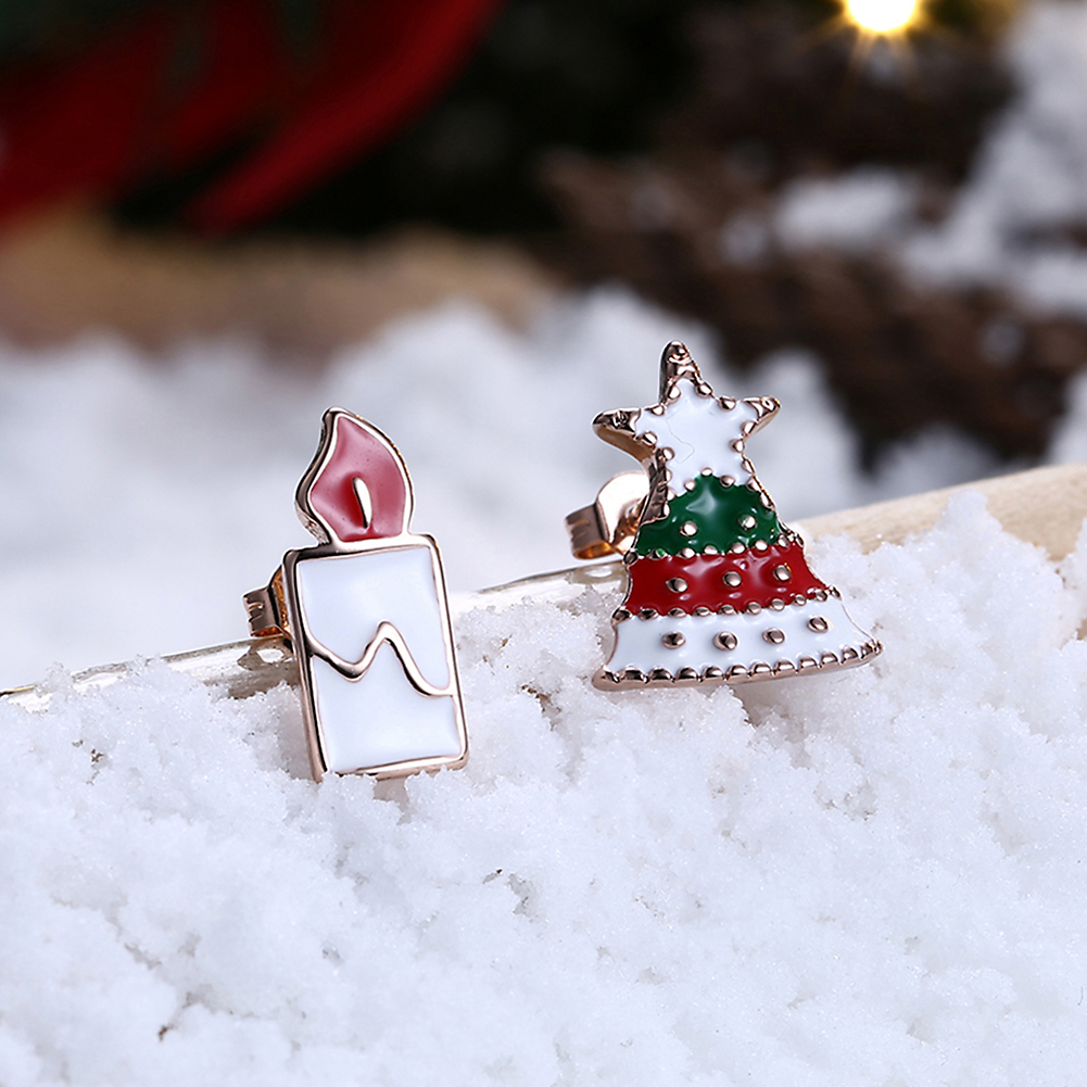 Women Girls Jewelry Charm Drip oil Christmas Tree Christmas Candles Stud Earrings