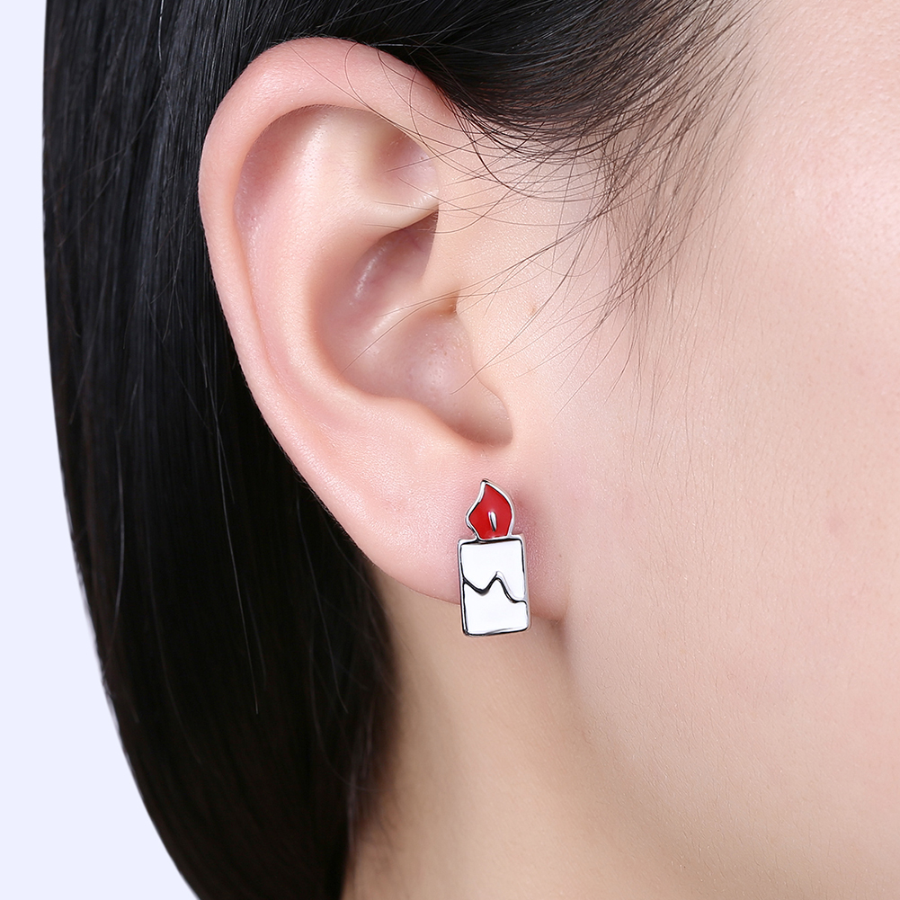 Women Girls Jewelry Charm Drip oil Christmas Tree Christmas Candles Stud Earrings