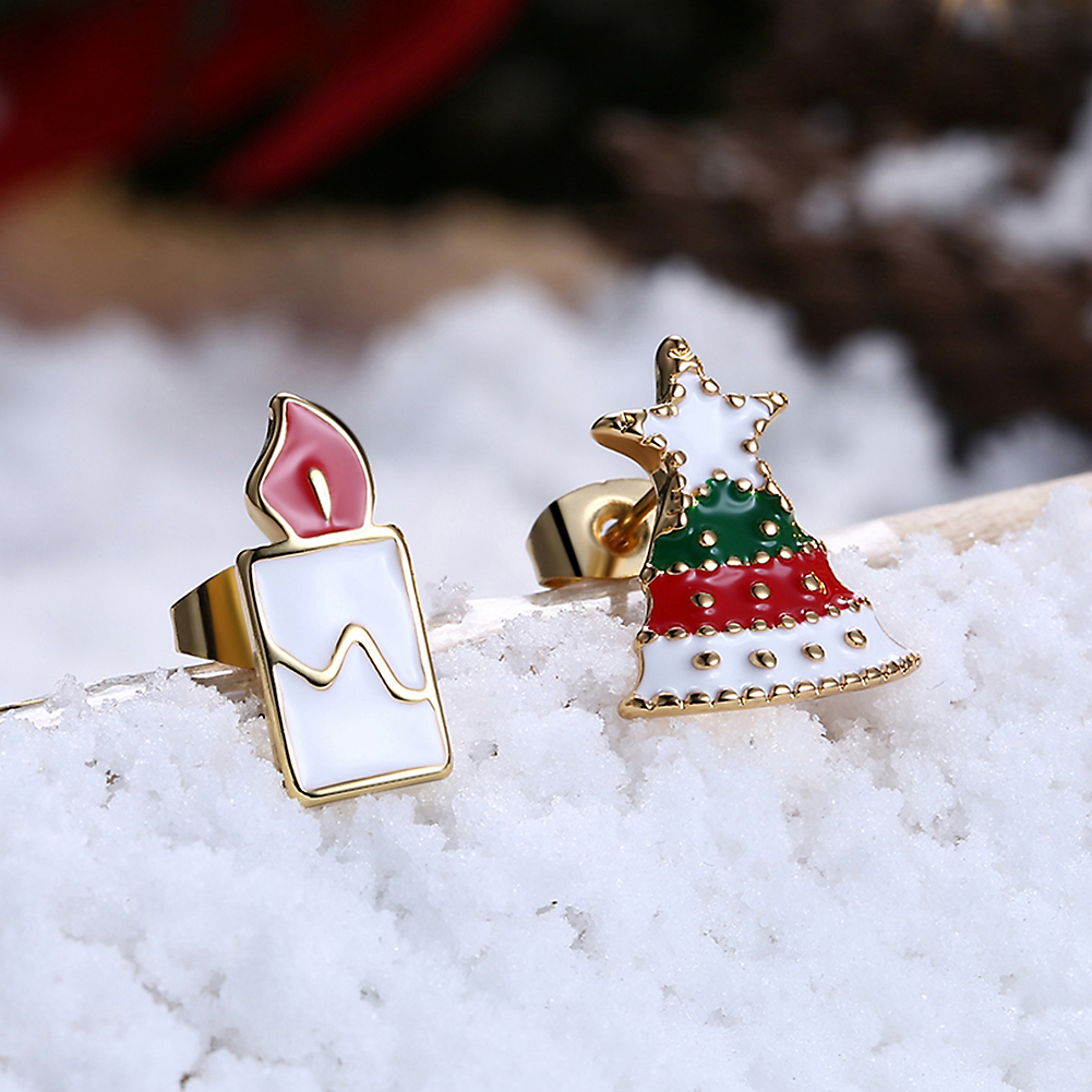 Women Girls Jewelry Charm Drip oil Christmas Tree Christmas Candles Stud Earrings
