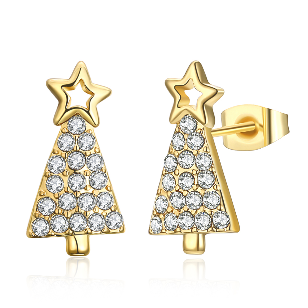 New Cute Christmas Tree Shape Christmas Gifts White Zircon Earring Jewelry