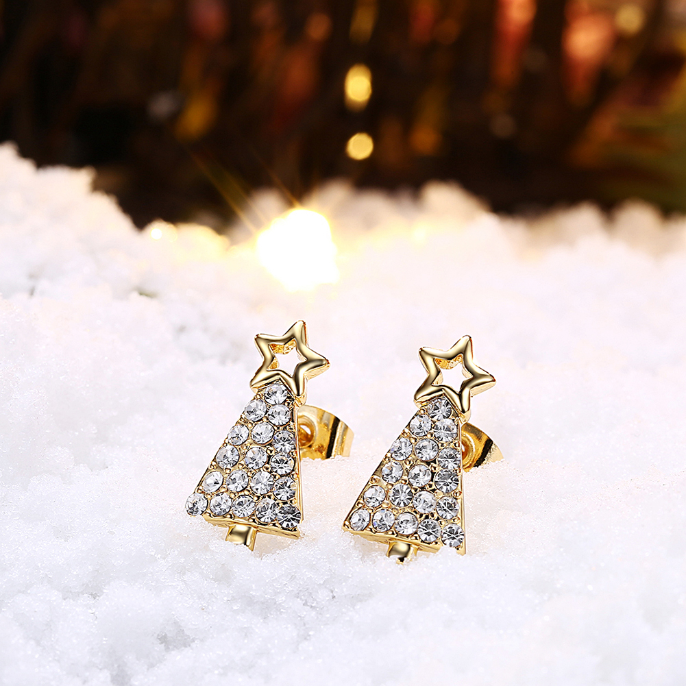 New Cute Christmas Tree Shape Christmas Gifts White Zircon Earring Jewelry