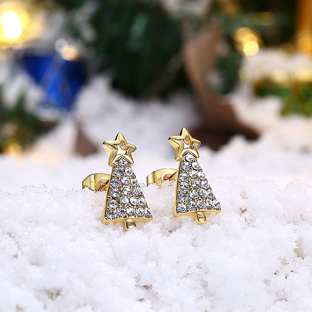 New Cute Christmas Tree Shape Christmas Gifts White Zircon Earring Jewelry