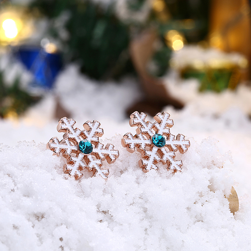 Christmas Snow Flake Women Stud Earrings Blue Zircon Classic Fairy Tale Girls Jewelry Gifts