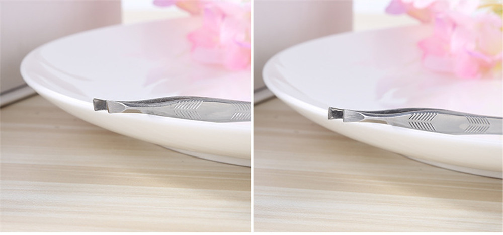 2pcs Stainless Steel Eyebrow Tweezers Slanted Edge &amp; Flat Clip Hair Remover Tweezer  Makeup Tools
