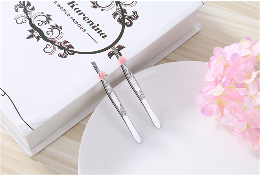 2pcs Stainless Steel Eyebrow Tweezers Slanted Edge &amp; Flat Clip Hair Remover Tweezer  Makeup Tools