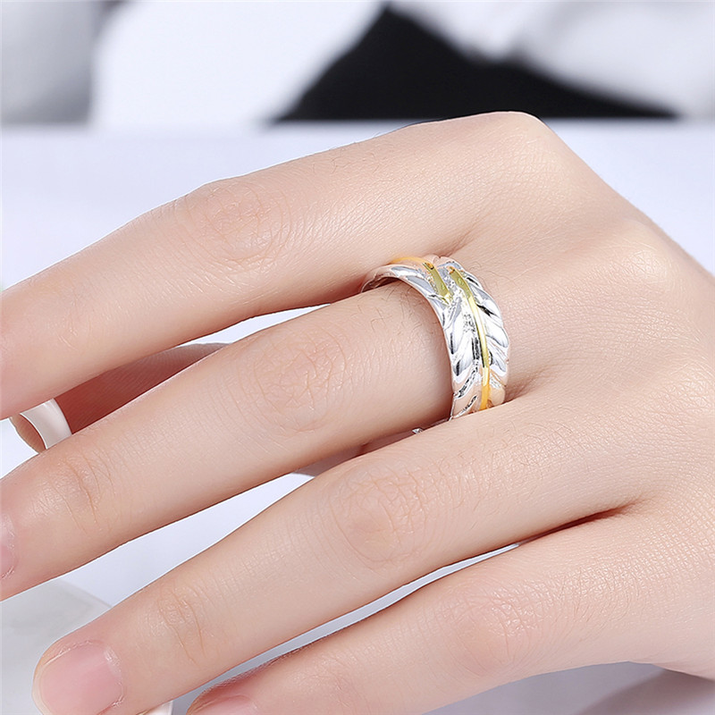 Silver Plated Ring Fashion Color Separation Feather Jewelry Ring Women Finger Rings