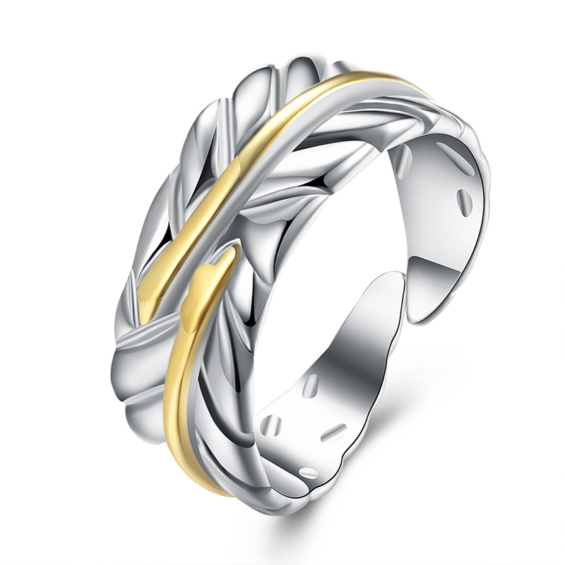 Silver Plated Ring Fashion Color Separation Feather Jewelry Ring Women Finger Rings