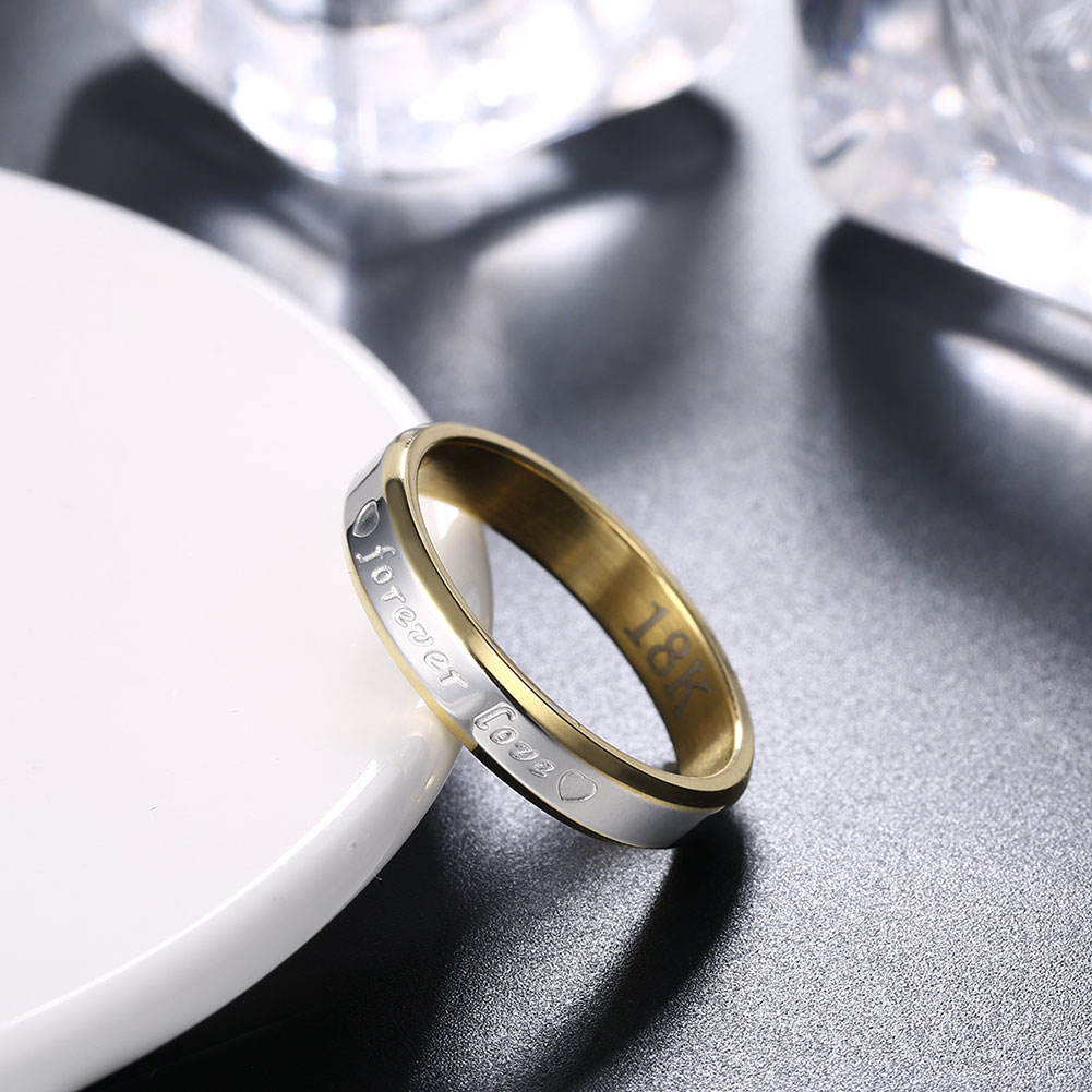 Forever Love Letter Ring Female Steel Ring Bicolor Love Romantic Ring Gold Color Jewelry Silver Ring