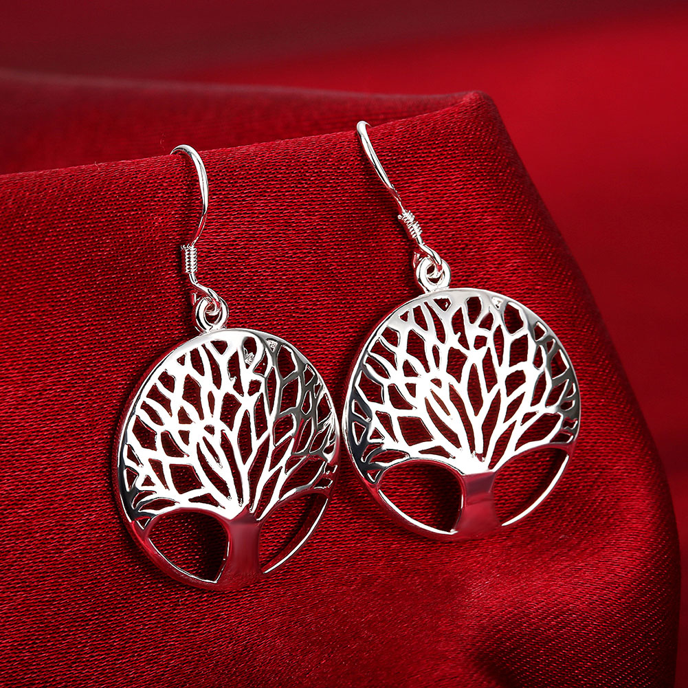 Elegant Silver Tree Of Life Drop Earrings Totem Gift Wife Unique Women Earing Wedding Arbre Argent