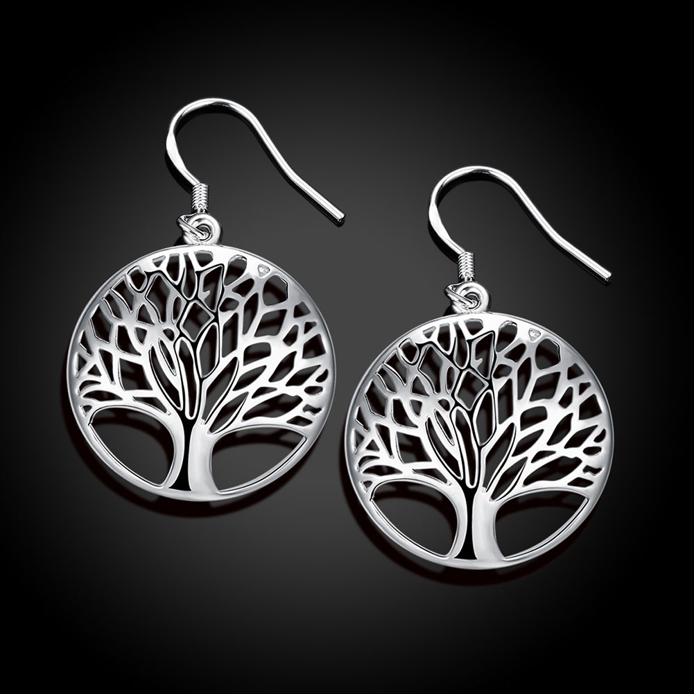 Elegant Silver Tree Of Life Drop Earrings Totem Gift Wife Unique Women Earing Wedding Arbre Argent