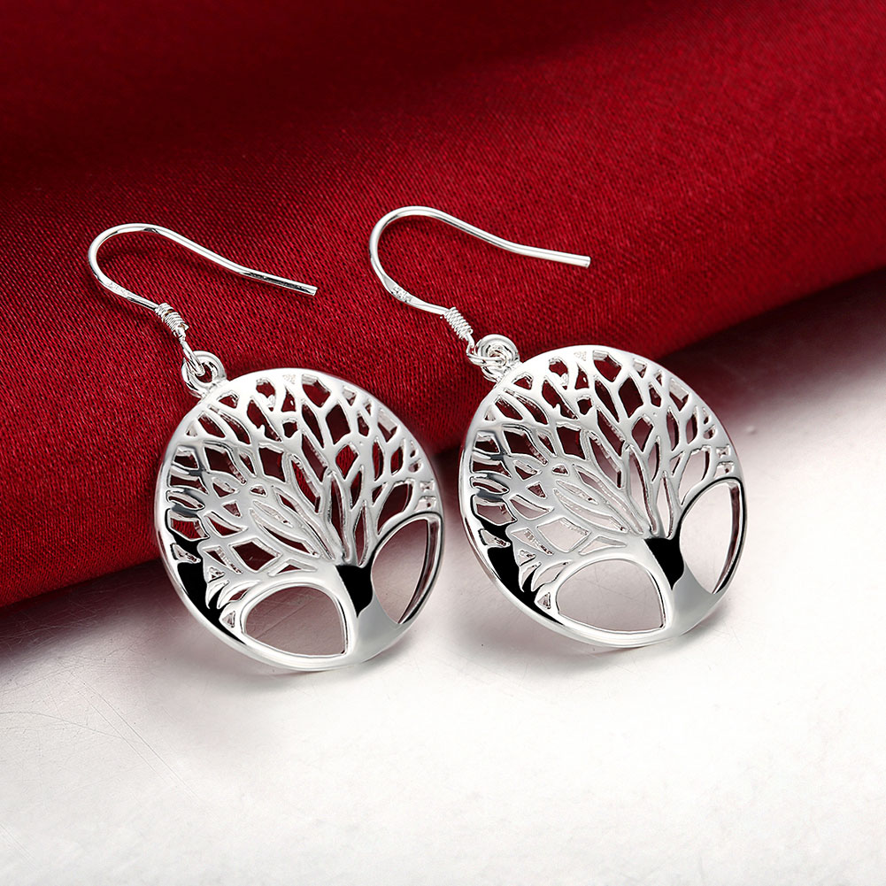 Elegant Silver Tree Of Life Drop Earrings Totem Gift Wife Unique Women Earing Wedding Arbre Argent