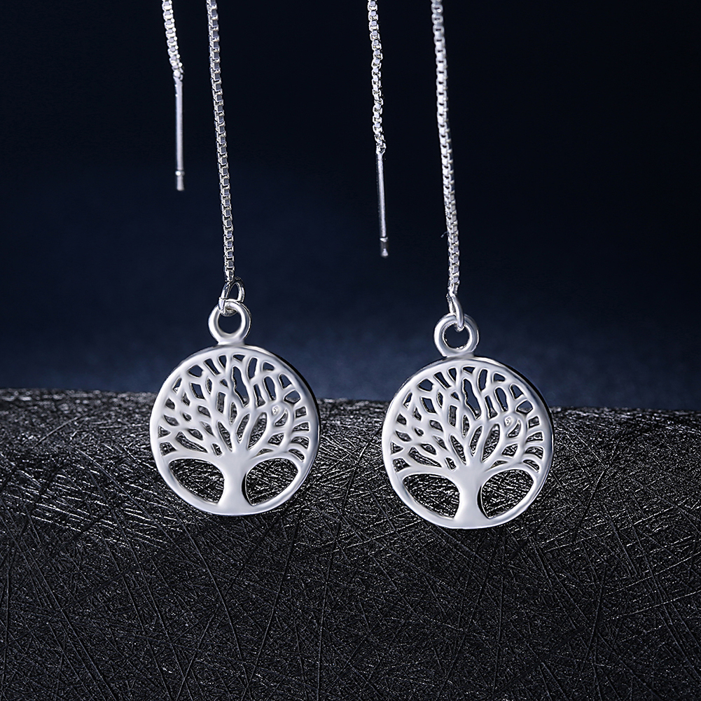 Silver Color Women Wedding Earring Jewelry Tree of Life Girl Gift Cute Fashion Couple Gift Hoop