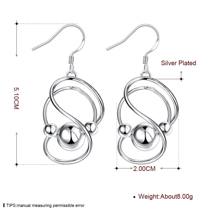 Hot Trendy Sliver Plated Number 8 Word Hanging Bead Drop Earrings for Women Chic Accessories