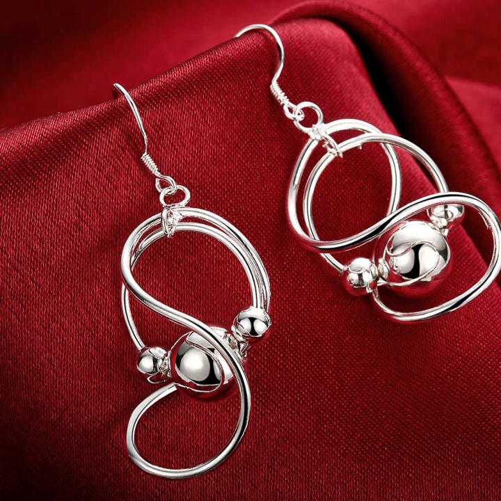 Hot Trendy Sliver Plated Number 8 Word Hanging Bead Drop Earrings for Women Chic Accessories