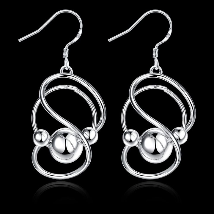 Hot Trendy Sliver Plated Number 8 Word Hanging Bead Drop Earrings for Women Chic Accessories