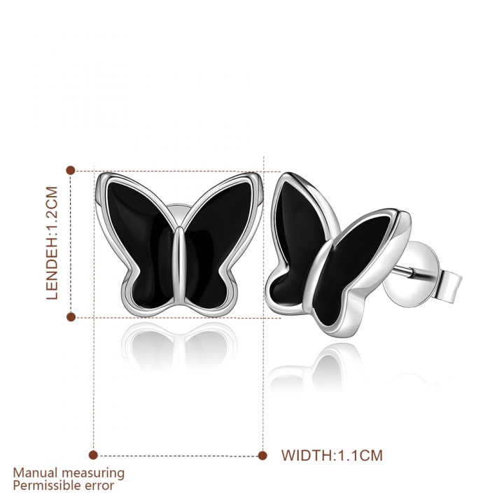 Silver Plated Jewelry Delicate Butterfly Shape Earrings Sweet Black Paint for Women