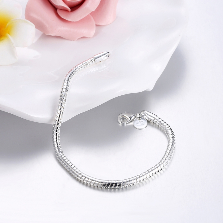 4MM Snake Bone Chain Bracelet &amp; Bangle Clip Snake Chain Bracelet Silver Plated Chain Jewelry
