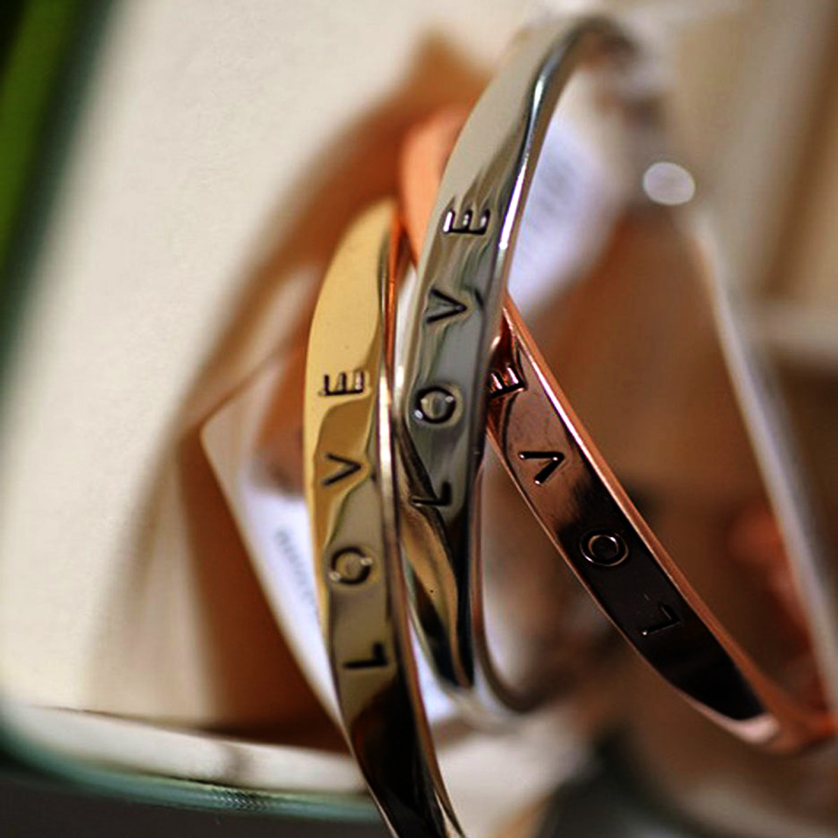 2PCS Fashion Hot Women Gold/Silver Plated LOVE Bracelet  Stainless Steel Cuff Bangle