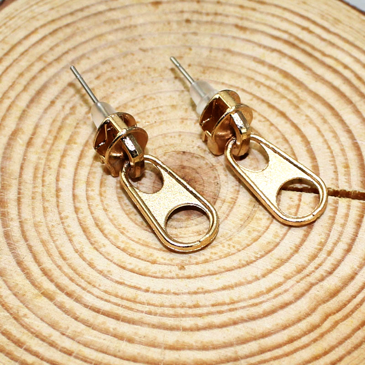 Fashion Alloy Stud Pin Funky Zipper Stud Earrings for Men's and Women's