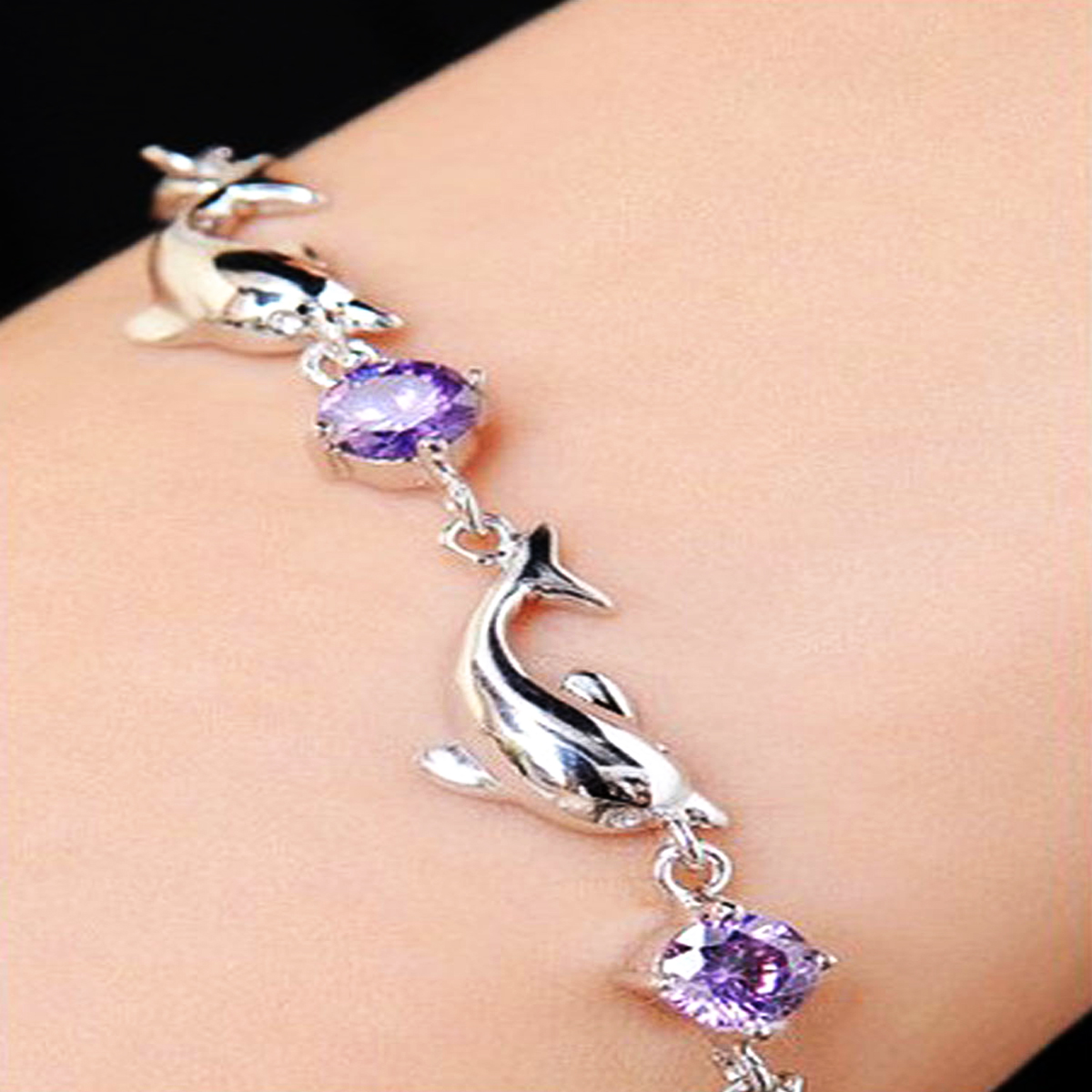 2017 Chic Design Silver Color Strass Bracelets for Women Natural Crystal Dolphin Chains Bracelets
