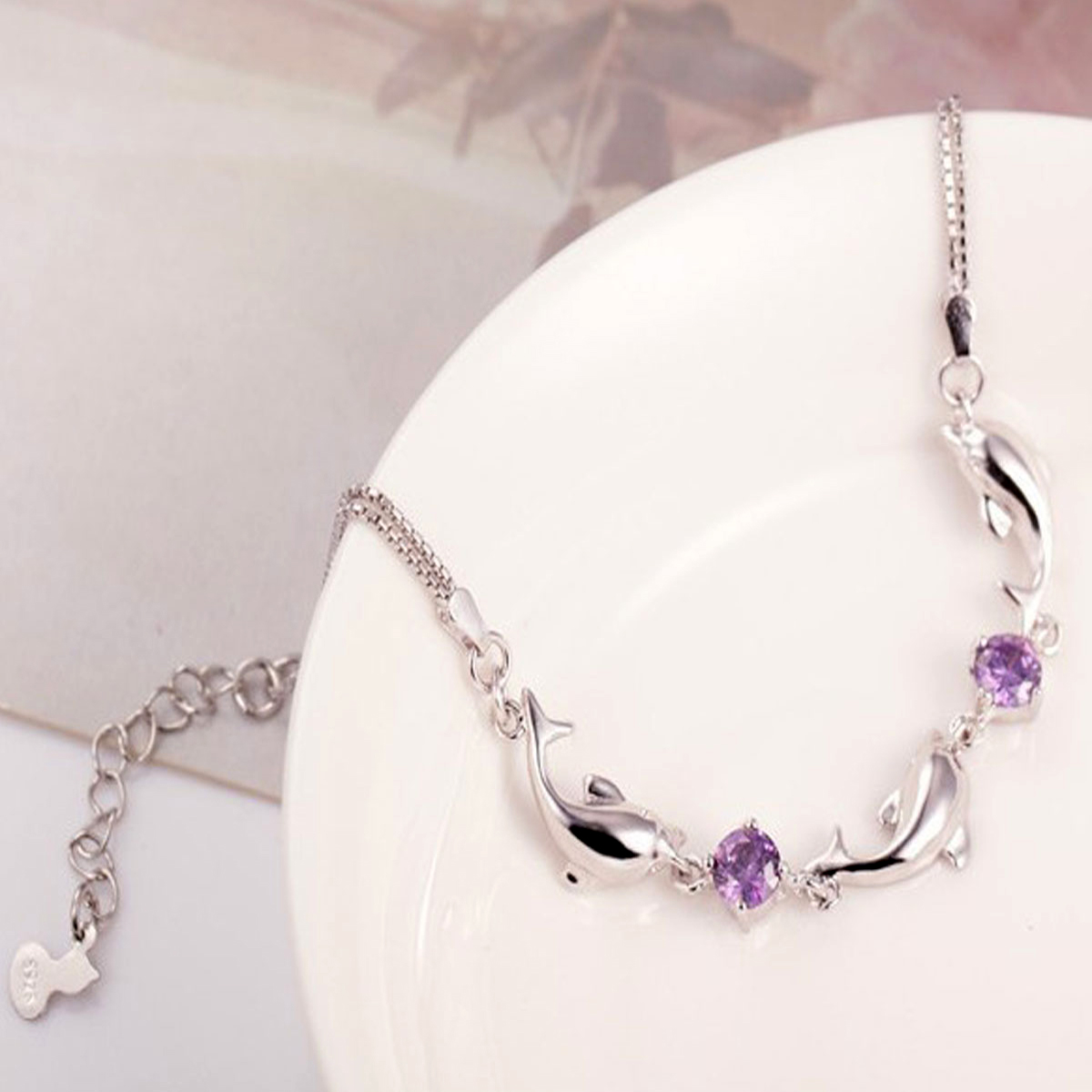 2017 Chic Design Silver Color Strass Bracelets for Women Natural Crystal Dolphin Chains Bracelets