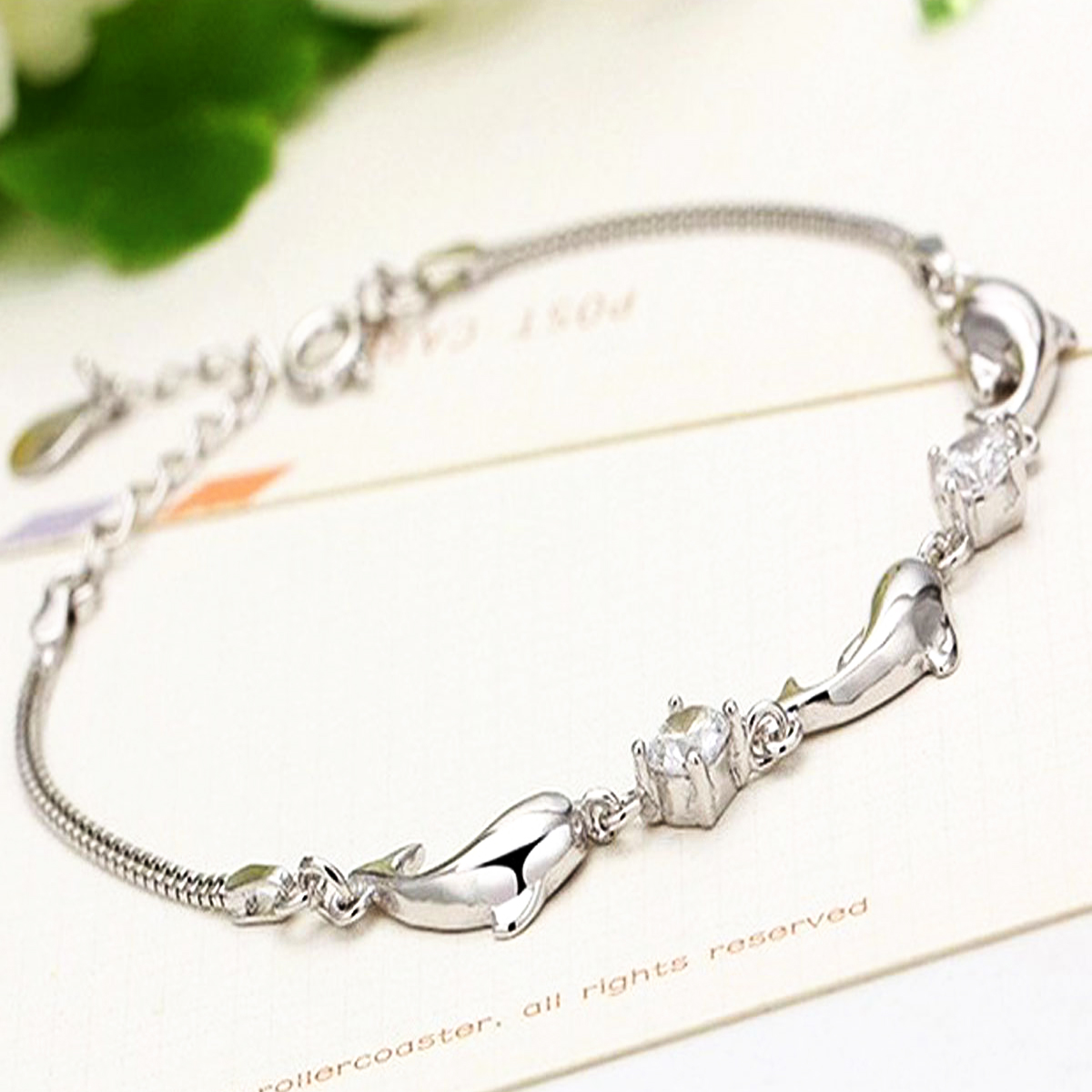 2017 Chic Design Silver Color Strass Bracelets for Women Natural Crystal Dolphin Chains Bracelets
