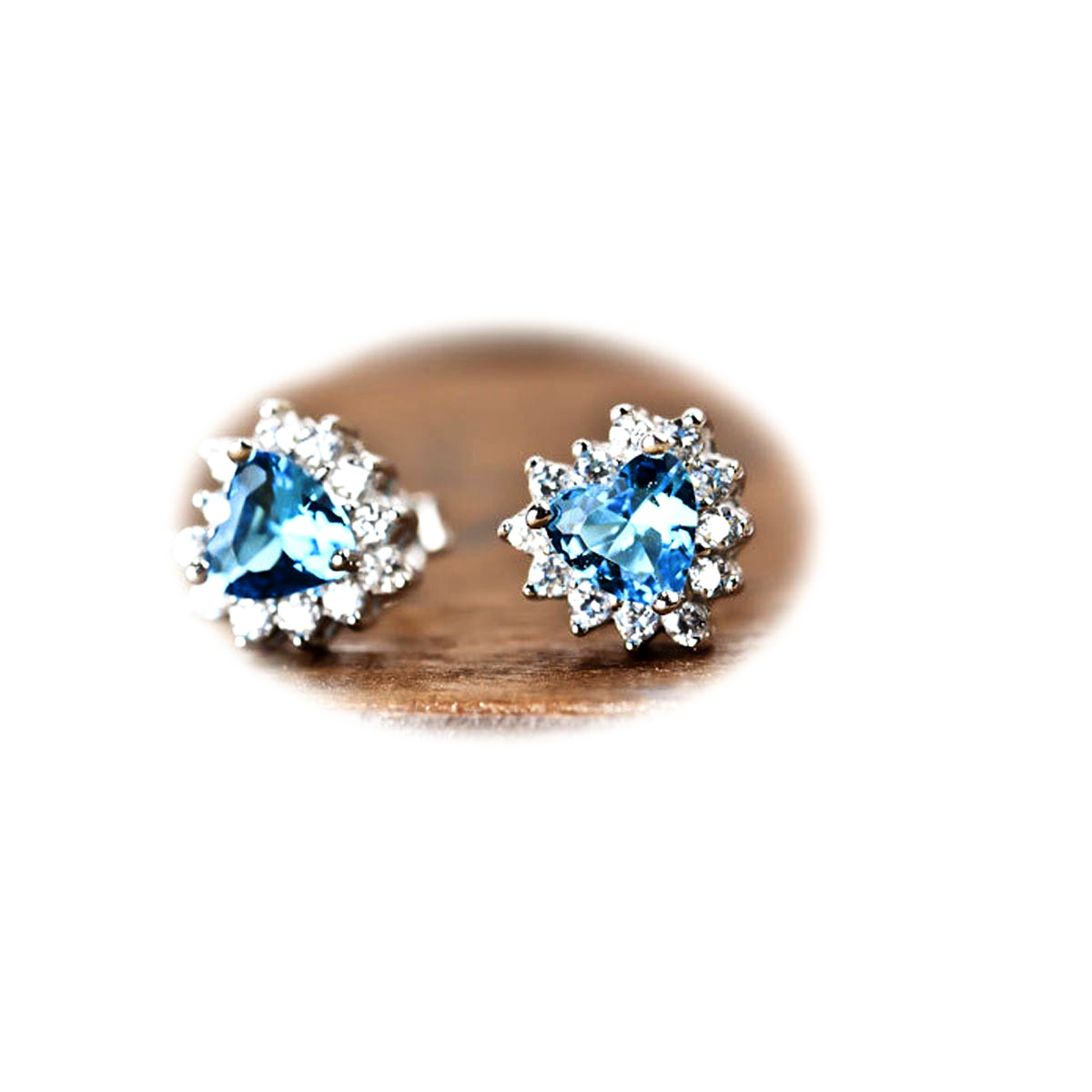 S925 Silver Stud Earrings Fashion for Women Blue Heart Rhinestone Cystal