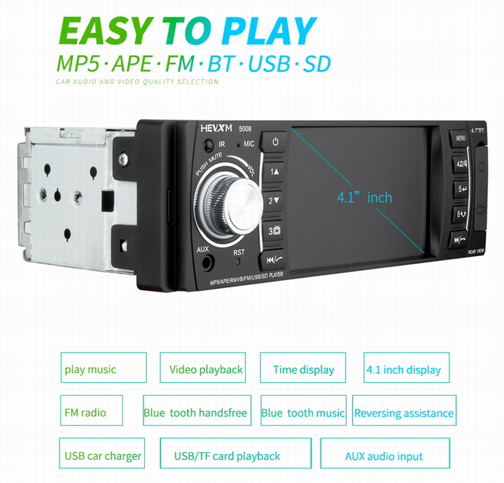 Ouchuangbo one din 4.1 inch car mp5 stereo audio player support BT AUX USB